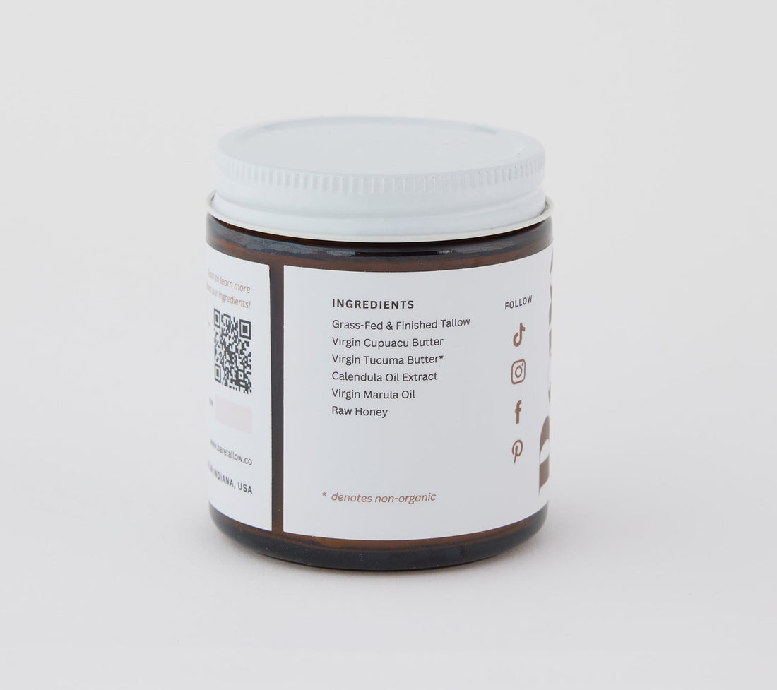 The short ingredient list behind Barest, a minimalist tallow balm from Bare Tallow Co.